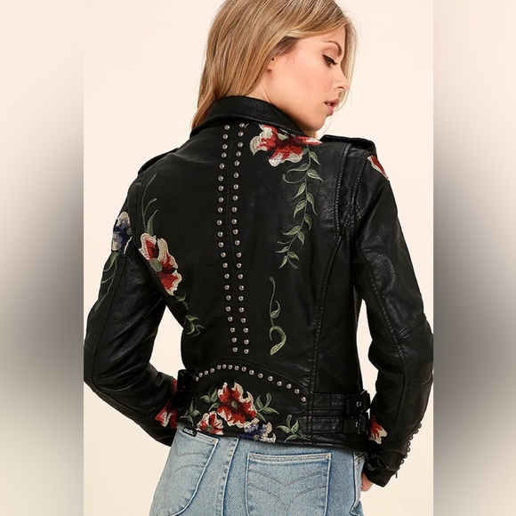 Blank NYC Black Embroidered Vegan Leather Moto Jacket - Picture 3 of 11